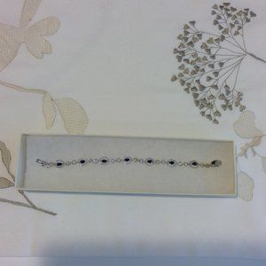 Silver black stone and cz tennis bracelet